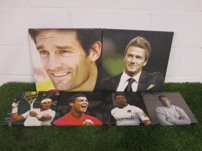 6 x Prints on Stretched Canvas to Include: Rafael Nadal, Jonny Wilkinson, Gavin Henson & Christiano Ronaldo (Size 25 x 25cm) & Mark Webber & David Beckham (Size 40 x 40cm).