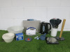 Lot of Kitchen Accessories to Include: 1 x Russell Hobbs Kettle, 1 x Lifetec Mixer, 1 x Set of Joseph Joseph Chopping Boards, Assorted Utensils, 1 x Salter Scales, 3 Mixing Bowls, 1 x Tissue Holder & Salt & Pepper Shaker.