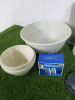Lot of Kitchen Accessories to Include: 1 x Russell Hobbs Kettle, 1 x Lifetec Mixer, 1 x Set of Joseph Joseph Chopping Boards, Assorted Utensils, 1 x Salter Scales, 3 Mixing Bowls, 1 x Tissue Holder & Salt & Pepper Shaker. - 5