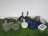 Quantity of Kitchen Accessories to Include: 3 x Sauce Pans, 2 x Frying Pans, 2 x Storage Holders, 12 x Glass Dishes, 1 x Loaf Tin, 1 x Stew Pot etc (As Viewed/Pictured).