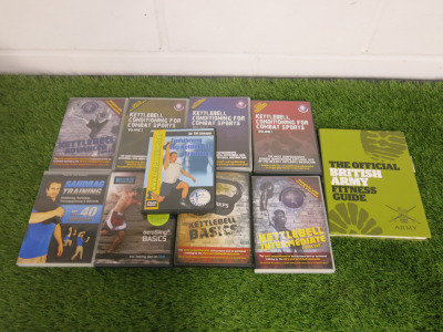 Lot Consisting of 8 x Kettlebell and Workout DVDs and 1 x Official British Army Fitness Guide Book.