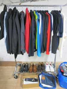 Lot Consisting of Assorted Men's Clothing, Shoes & Trainers, Majority XL/Size 9 to Include: Running, Sports, Casual, Smart etc, Including Brands: Adidas, Solomon, Asics, Nike, Berghaus, Hugo Boss etc.