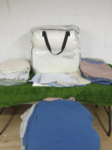 Lot Consisting of Various Bedding, Blankets, Covers, Pillows, Curtains, Towels, Rugs etc, to Include: 2 x MLILY Pillows and Covers and Others.