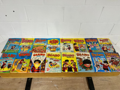 18 x "The Beano" Books to Include Years: 1980/83/85/87/88/88/89/90/91/92/93/94/95/96/97/99/2000 & 2002. (Condition As Viewed).