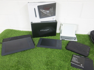 Assorted IT Equipment to Include: 2 x Wacom Intuos Pen Tablets (Model PTH-651, & PTH-451), Wacom Trackpad, Pen & Holder, Logitech Tablet Case with Keyboard & Bellkin Neoprene Case.