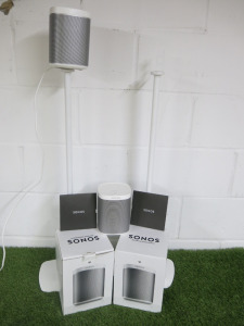 2 x SONOS PLAY:1 Wi-Fi Speakers with Flexon Stands. Size H80cm.