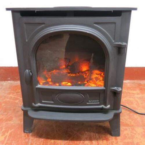Gazco Stockton 5 Free Standing Electric Stove, Heavy Gauge Steel with Cast Iron Door. Verflame Effect with 3 Intensity Levels, Log Fuel Effect Bed. 1/2kw Output Convector. Matt Black. RRP £895
