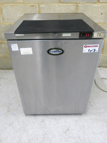 Foster Stainless Steel Undercounter Refrigerator, Model HR150, S/N E5146891.Comes with 2 Shelves. Size H82 x W60 x D76cm.