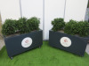 Pair of Artificial Boxwood Plants in Grey Mobile Planters. Size of Planter H60 x W100 x D35cm, Overall Height with Plants 100cm.