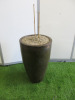 Glazed Planter with Remains of Bamboo Plant. Size of Planter H70cm. NOTE: planter top has been resin filled and has cracks to pot.