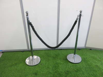 Pair of Robe Barriers with Heavy Duty Control Barrier Posts & Twisted Rope for Crowd Control.