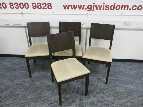30 x Darkwood Restaurant Chairs with Cream Faux Leather Upholsted Seat & Wooden Back.
