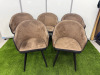 10 x Taupe Brown & Black Faux Leather Dining Chairs with Black Metal Legs. Size H77 x W55cm.