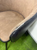 10 x Taupe Brown & Black Faux Leather Dining Chairs with Black Metal Legs. Size H77 x W55cm. - 4