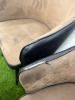 10 x Taupe Brown & Black Faux Leather Dining Chairs with Black Metal Legs. Size H77 x W55cm. - 5