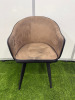 10 x Taupe Brown & Black Faux Leather Dining Chairs with Black Metal Legs. Size H77 x W55cm. - 6
