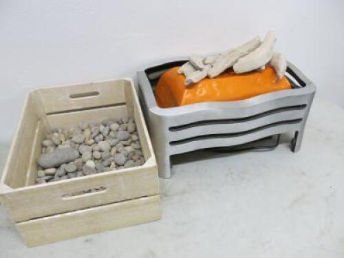 Burley Waverley Basket Electric Fire, Brushed Steel Finish with Pebble & Driftwood Fuel Bed. RRP £349
