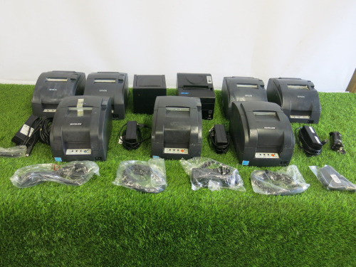 9 x Assorted Printers to Include: 4 x Epson TM-U2220B Printers with 4 Power Supplies, 1 x Aures Receipt Printer, ODP 444 with Power Supply & 1 x SNBC & 3 x Bixolon.