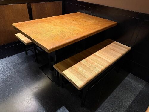 16 x SG Partneri Wooden Tables with Light Wood Top on Black Painted Base. Size H72 x 120 x 80cm.