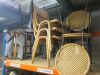 Large Lot of Furniture Consisting of: 8 x Green Velour Rub Chairs, 11 x Assorted Style Stalls, 21 x Assorted Chairs, 2 x Orange Fabric Benches with 4 Cushions, 2 Vintage Trunks, 2 x Bed Side Tables, Black 2 Drawer Unit & Coffee Table. - 4