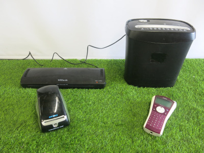 4 x Assorted Pieces of Office Equipment to Include: 1 x W H Smith Paper Shredder, Model OSO50C, 1 x W H Smith Laminator, Model OL380, 1 x Brother PT-1080 Printer & 1 x Dymo 450 Label Writer. NOTE: Dymo requires power supply.