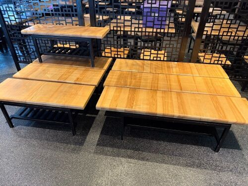 18 x SG Partneri Wooden Benches with Light Wood Top on Black Painted Base to Include: 12 x Size H44x W110 x D40cm & 6 x H44 x W150 x D40cm.