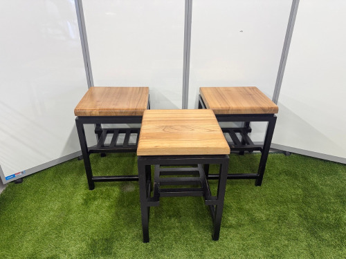 14 x SG Partneri Wooden Medium Stool with Light Wood Top on Black Painted Base. Size H60 x W40 x D40cm.