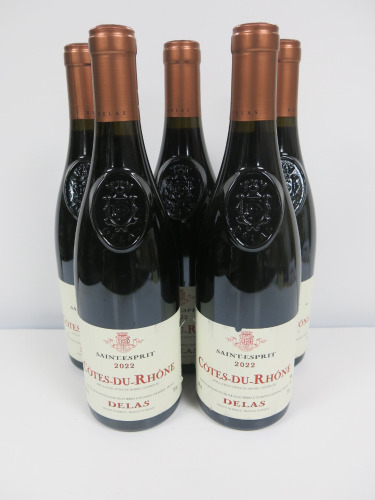 5 x Bottles of Saint Esprit Cotes Du Rhone Delas Red Wine, 2022, 750ml.