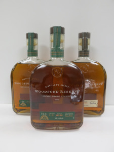 3 x Bottles of Woodford Reserve Whisky to Include: 2 x Kentucky Straight Rye & 1 x Kentucky Straight Bourbon, 70cl.
