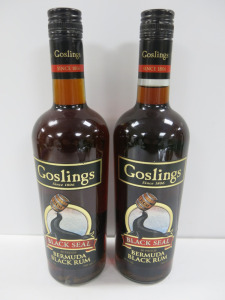 2 x Bottles of Goslings Black Seal Bermuda Rum, 70cl. NOTE: bottle appears new but plastic seal removed.