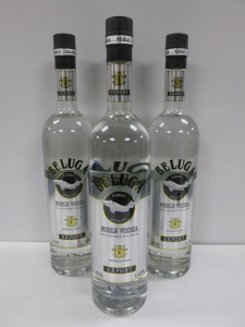4 x Bottles of Beluga Finest Quality Noble Vodka, 700ml.