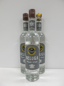 3 x Bottles of Beluga Gold Line Vodka Gastronomique, 700ml.