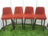Set of 4 Modern Bar Stools Upholstered in Terracotta Velvet Fabric on Black Frame Wooden Legs with Gold Metal Foot Rest. Size H107cm.