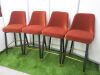Set of 4 Modern Bar Stools Upholstered in Terracotta Velvet Fabric on Black Frame Wooden Legs with Gold Metal Foot Rest. Size H107cm. - 2