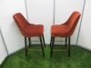 Set of 4 Modern Bar Stools Upholstered in Terracotta Velvet Fabric on Black Frame Wooden Legs with Gold Metal Foot Rest. Size H107cm. - 3