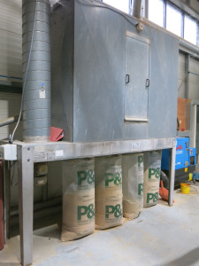 P&J 4 Bag Galvanised Dust Extraction Unit with Ducting & Pipework to Machines Attached. S/N 12100, DOM 2019.