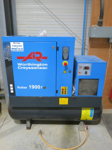 Worthington Creyssensac Rollair 1900T Air Compressor with Integral Filtration and Cooling on 270 Litre Receiver Tank. Running Hours 1506, DOM 2023.