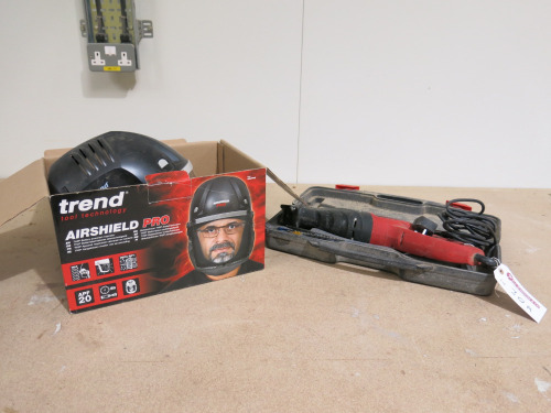 Powerbase Extreme Reciprocating Saw in Carry Case & Trend Airshield Pro Face Mask with Power Supply in Original Box.
