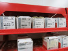 3 x Red Multi Shelf Storage Accessory Parts Racks, 1 with 10 Drawers, with at Least 50 x Boxes of Assorted Screws and Other Contents (As Viewed). - 2