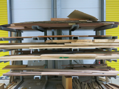 4 x 4 Arm Canterlever Timber Stock Storage Racking. Size H207 x W315cm. Comes with Assorted Lengths of Timber (As Viewed/Pictured).