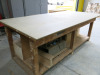 8' x 4' Timber Workbench with Fitted Record Wood Vice & Shelves Under. - 4
