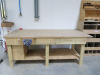 8' x 4' Timber Workbench with Fitted Record Wood Vice & Shelves Under.