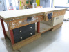 10' x 4' Timber Workbench with Fitted Record Wood Vice & Shelves Under.