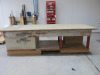 10' x 4' Timber Workbench with Fitted Record Wood Vice & Shelves Under. - 4