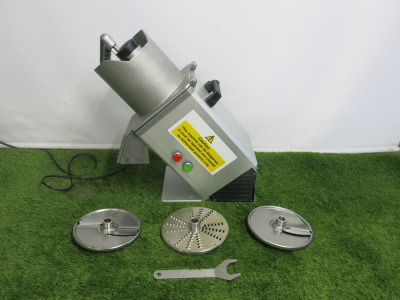 Hallde Vegetable Prep Machine, Model RG200, S/N 1261745. Comes with 4 Assorted Sized Blades.