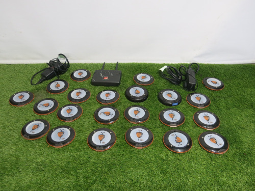 Jtech Pager System to Include: 1 x EV Gateway, Model J803, 2 x Charger Base Stations, Model J1802 & 20 x Guest Pagers, Model J801. Comes with 2 x Power Supplies.