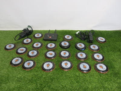 Jtech Pager System to Include: 1 x EV Gateway, Model J803, 2 x Charger Base Stations, Model J1802 & 20 x Guest Pagers, Model J801. Comes with 2 x Power Supplies.