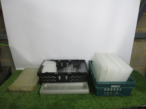 135 x Assorted Sized Cambro GN Containers, Lids & Drain Shelfs to Include: 70 x Assorted Sized Containers, 50 x Assorted Lids & 15 x Assorted Sized Gastronorm Tray Drain Shelfs.