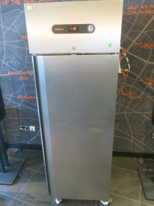 Hoshizaki Stainless Steel Single Door Upright Freezer Cabinet, Model SUF-65EG-R-C-U, S/N 40015393. Size H198 x W65 x D83cm.