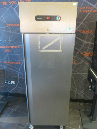 Hoshizaki Stainless Steel Single Door Upright Refrigerator Cabinet, Model SUR-65EG-R-C-U, S/N 400166267. Size H198 x W65 x D83cm.